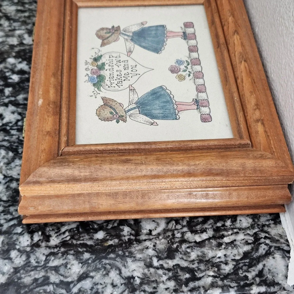 Vintage Mimi Wooden Framed Jewelry Box Friendship takes‎ Two Me & You